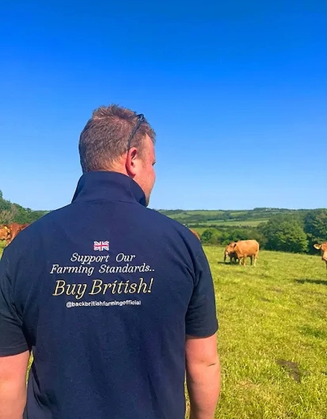 Back British Farming Men's Support Our Standards Buy British Polo Shirt Navy