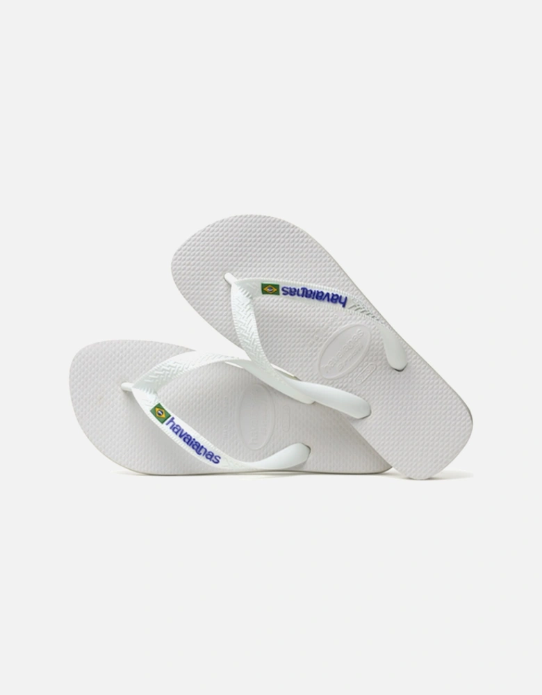 Unisex Brasil Logo Flip Flop White