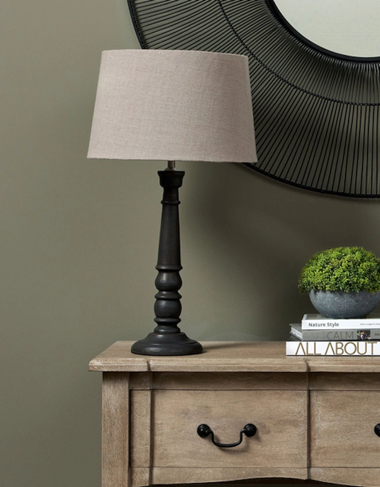 Delaney Grey Bead Candlestick Lamp With Linen Shade