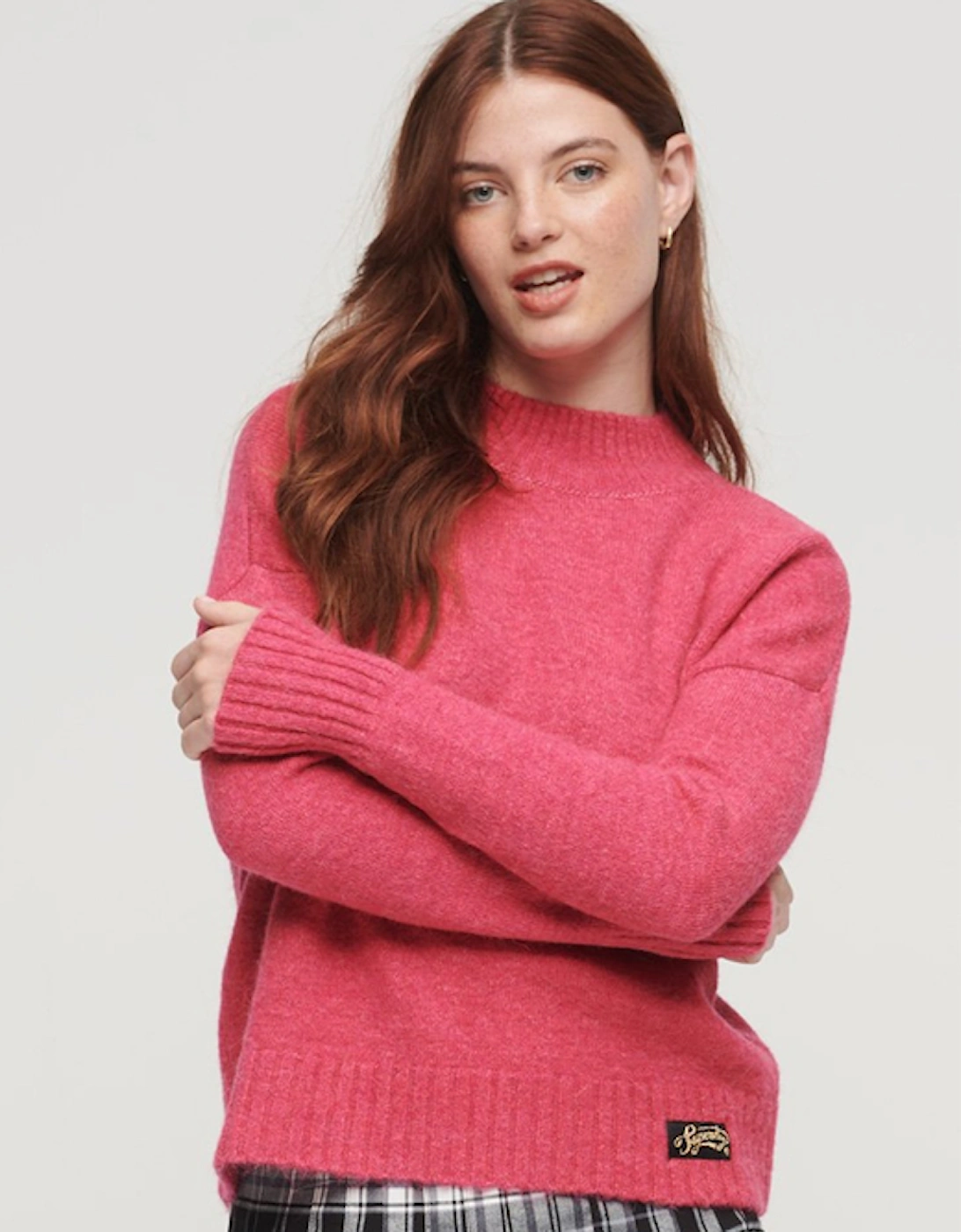 Women's Essential Mock Neck Jumper Raspberry