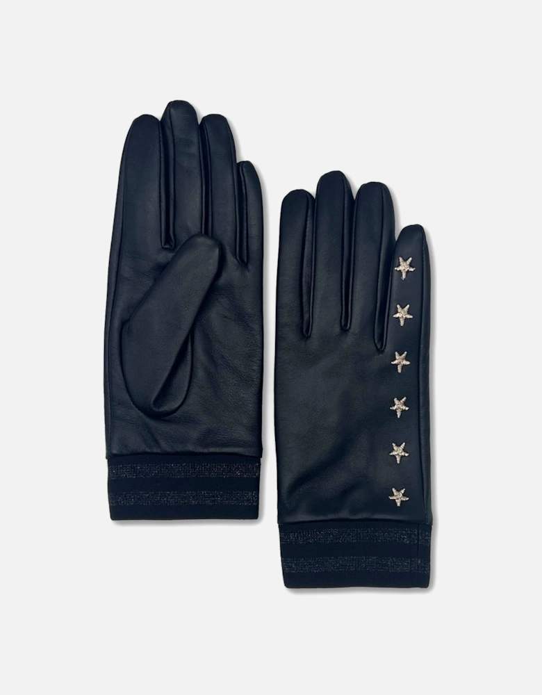 ELVIS STAR EMBROIDERED LEATHER GLOVE-BLACK