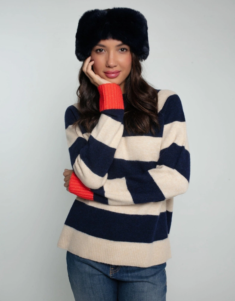 Elsa Faux Fur Headband-Navy