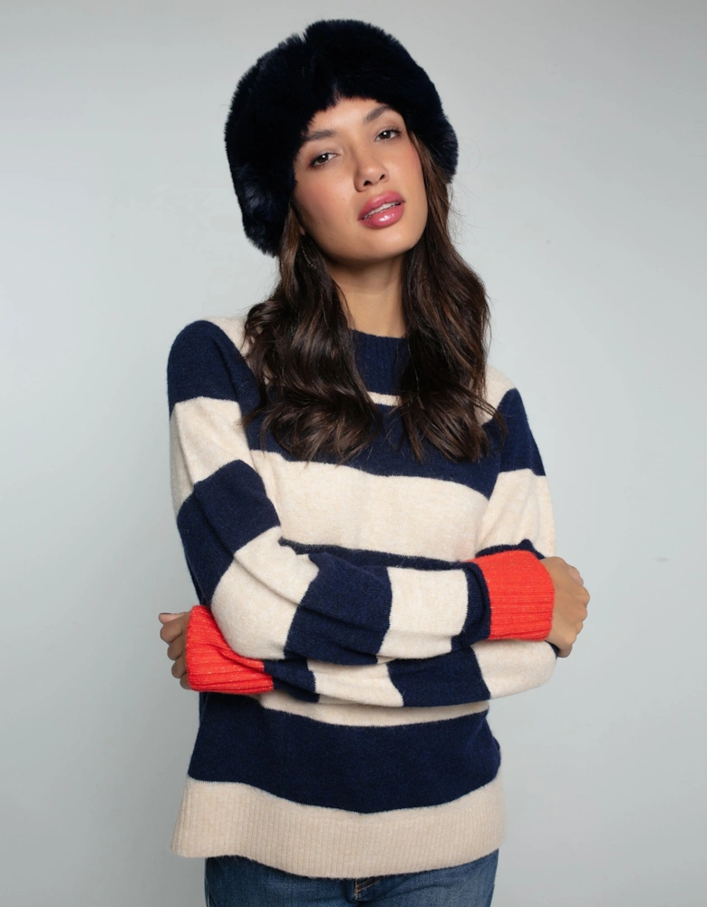 Elsa Faux Fur Headband-Navy