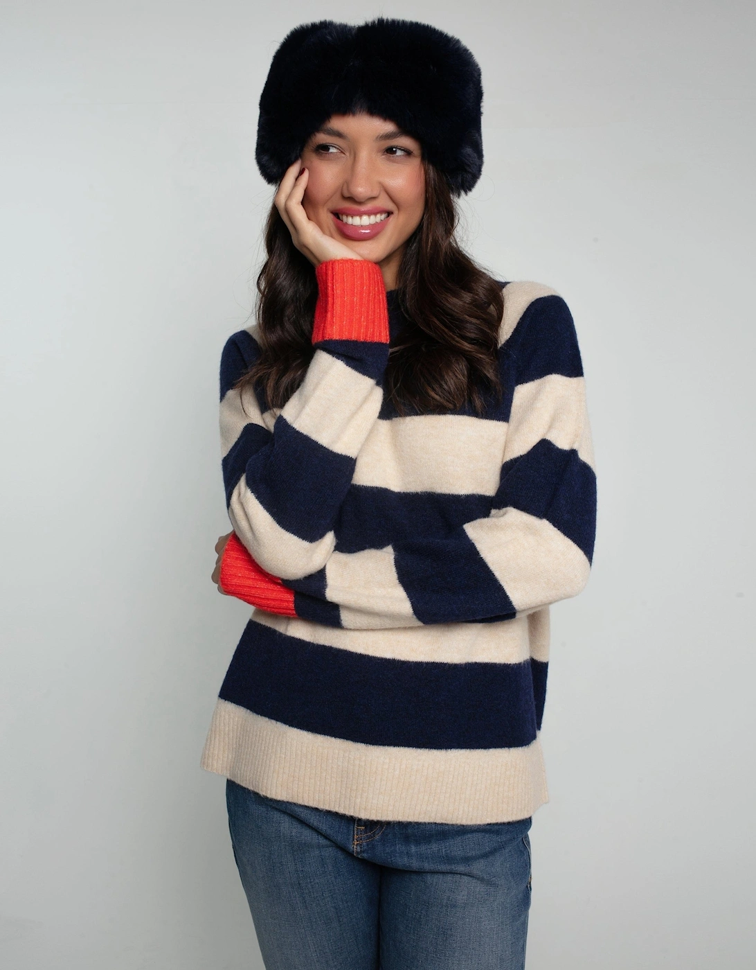 Elsa Faux Fur Headband-Navy