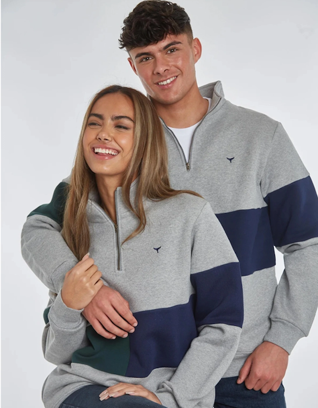 Unisex Norfolk Quarter Zip Sweatshirt Grey/Navy/Green, 4 of 3