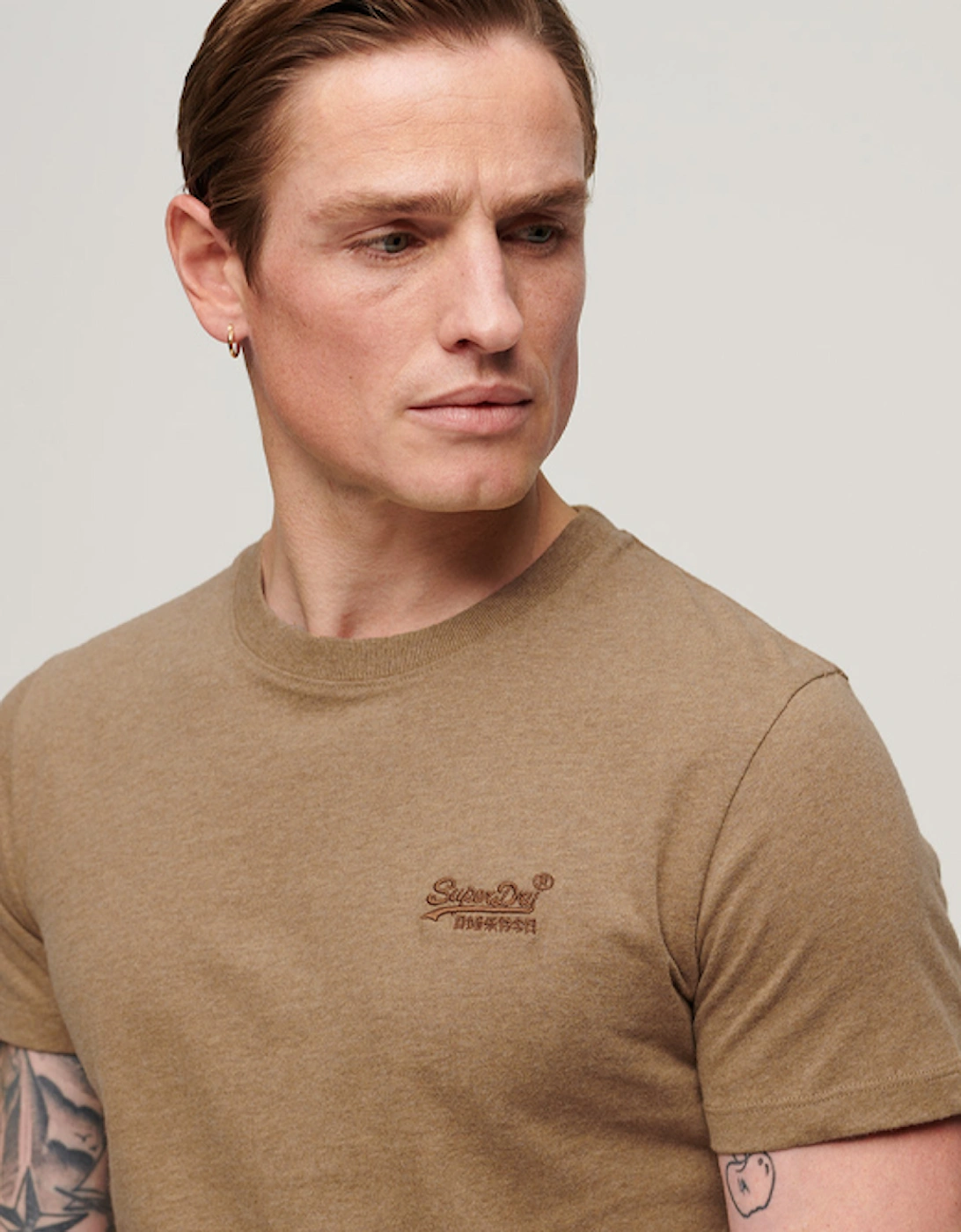 Men's Vintage Logo Embroidered T-Shirt Buck Tan Brown Marl