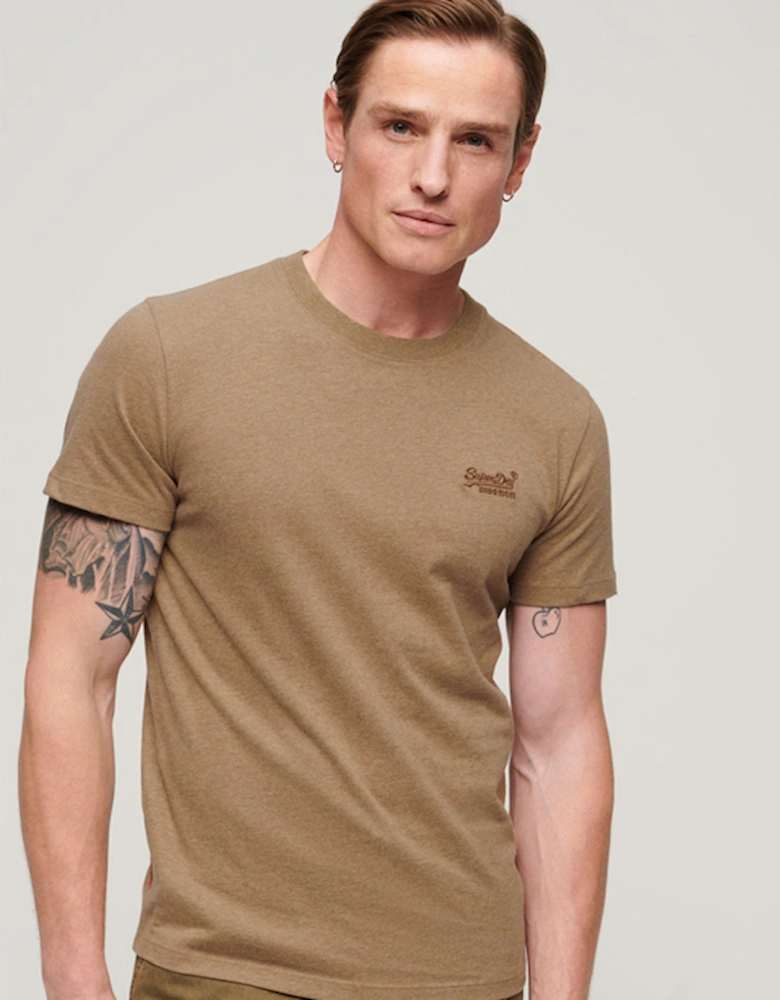 Men's Vintage Logo Embroidered T-Shirt Buck Tan Brown Marl