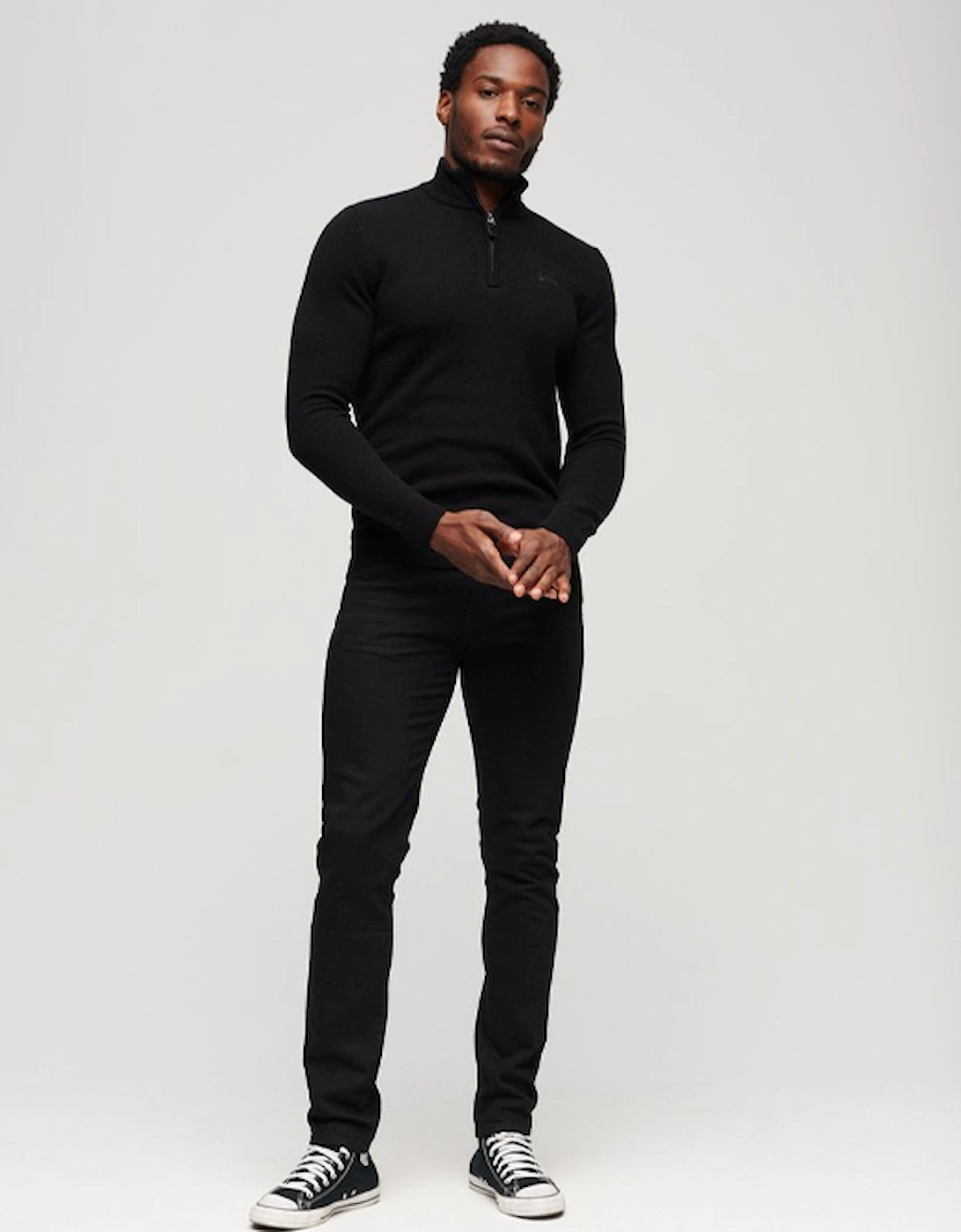 Men's Essential Embroidered Knit Henley Jumper Black