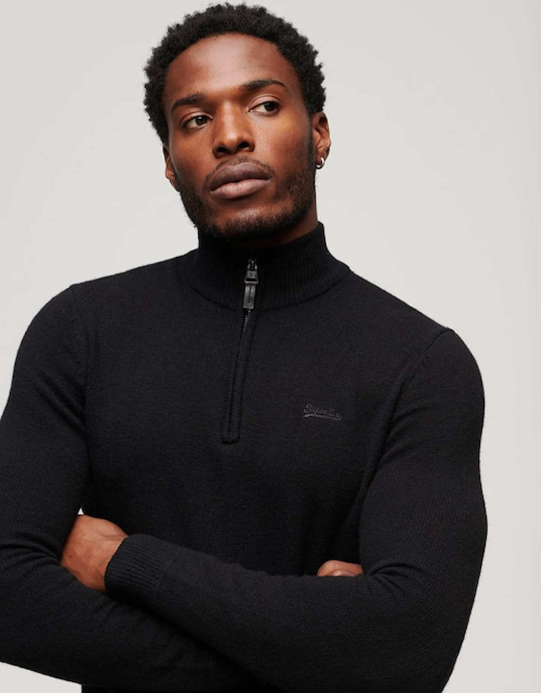 Men's Essential Embroidered Knit Henley Jumper Black