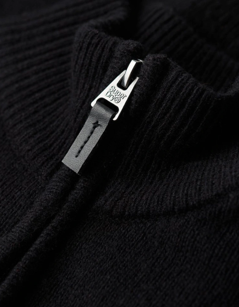 Men's Essential Embroidered Knit Henley Jumper Black
