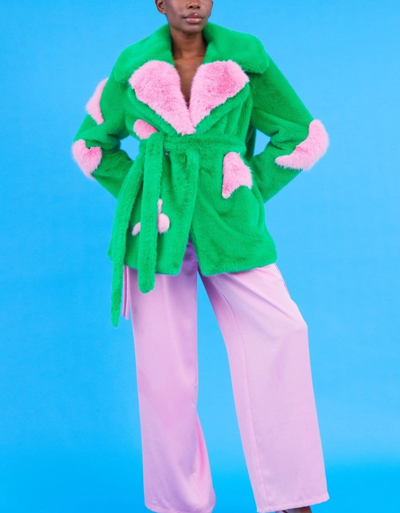 Eco Bamboo Faux Fur Coat with Love Heart Detailing