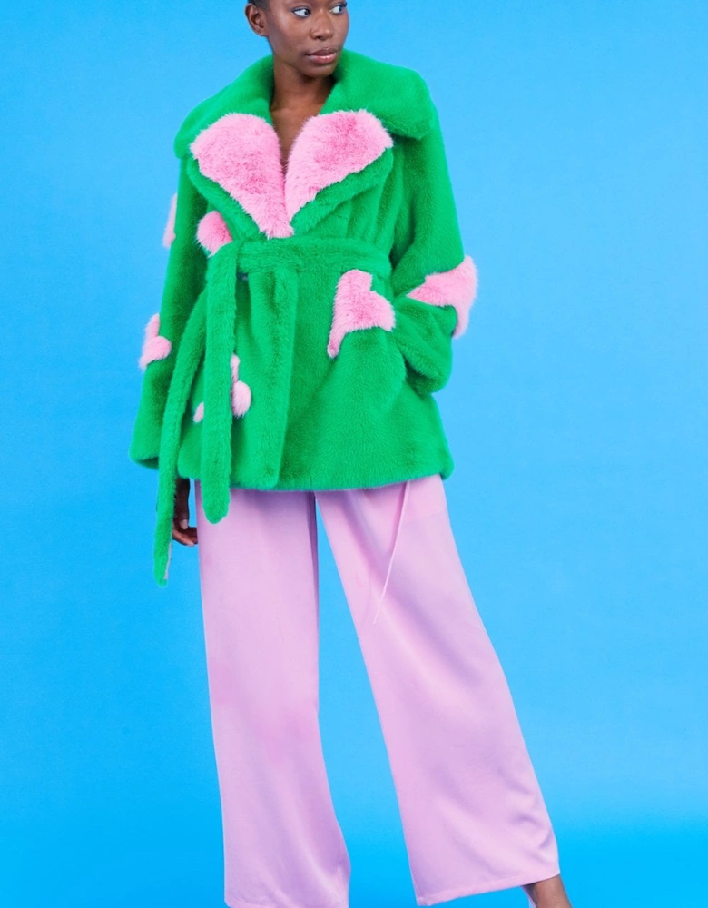 Eco Bamboo Faux Fur Coat with Love Heart Detailing