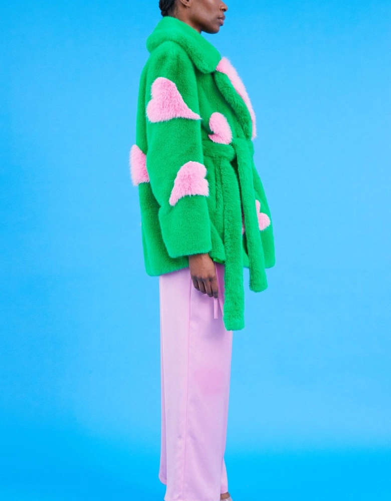 Eco Bamboo Faux Fur Coat with Love Heart Detailing