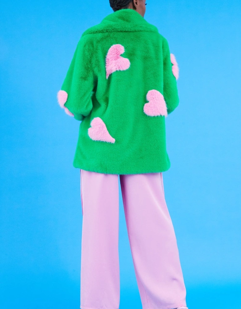 Eco Bamboo Faux Fur Coat with Love Heart Detailing