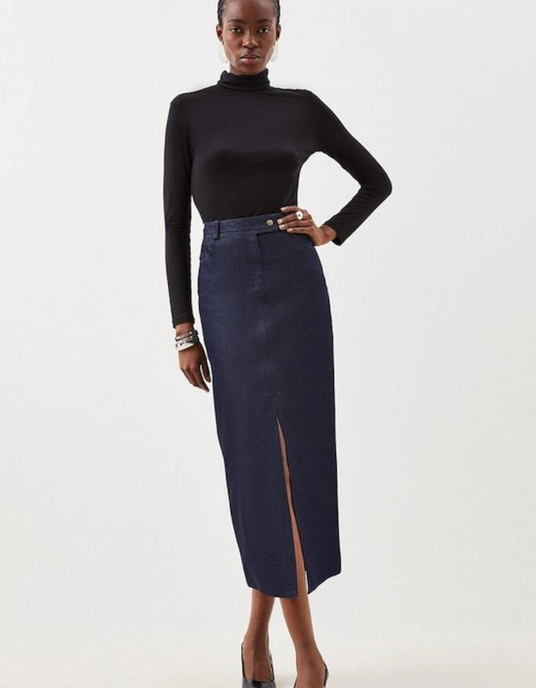 Tailored Denim Maxi Skirt