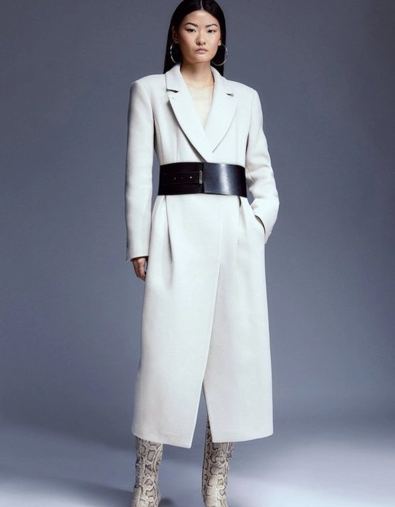 Petite Tailored Wool Blend Belted Midi Coat