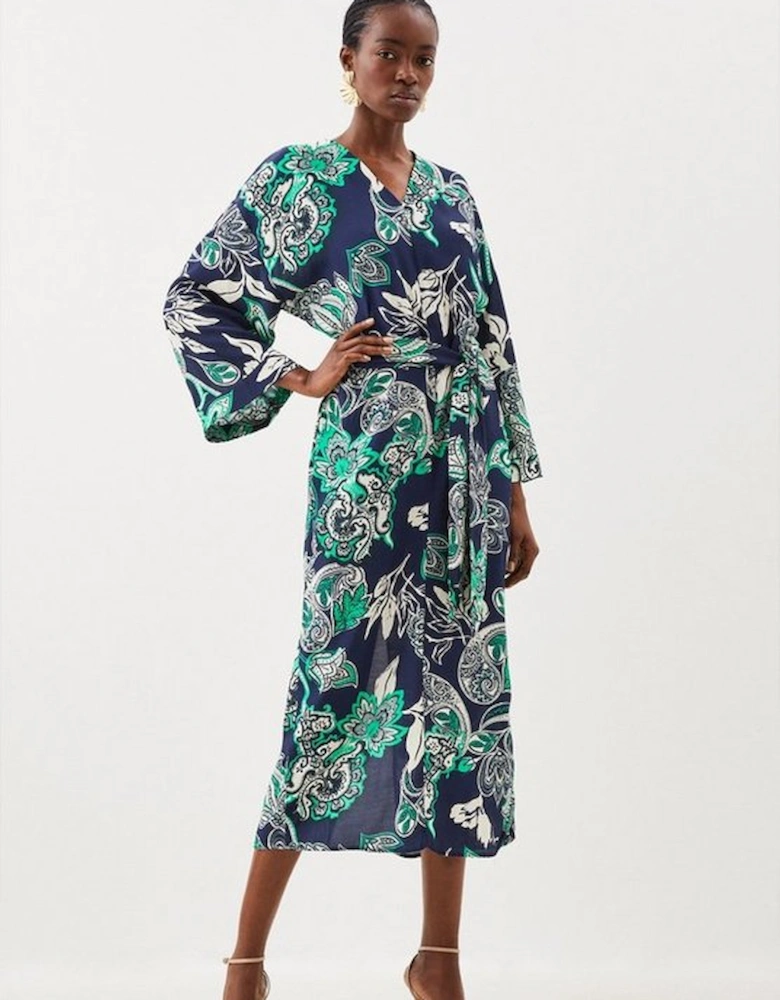 Batik Batwing Sleeve Woven Midi Dress