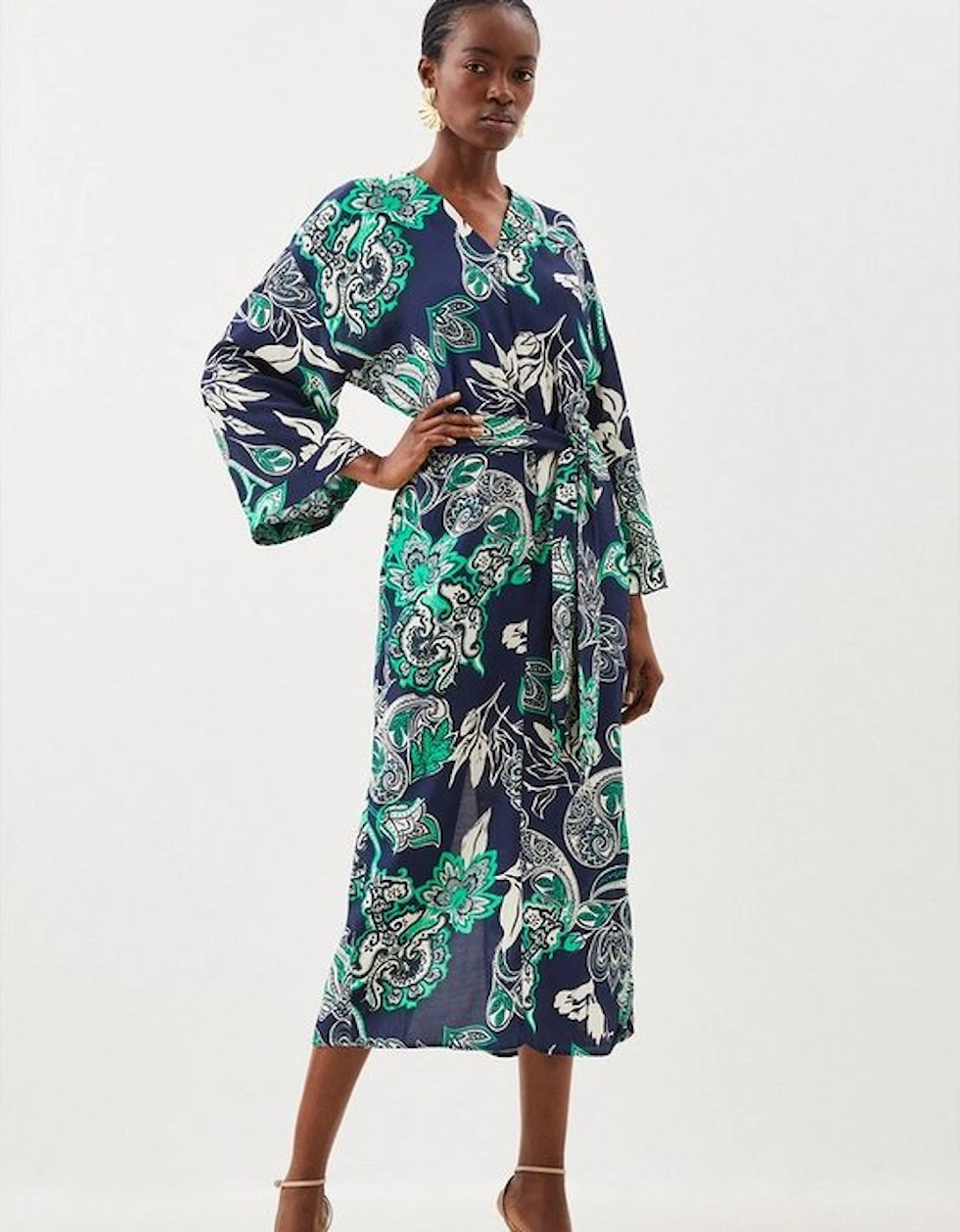 Batik Batwing Sleeve Woven Midi Dress, 5 of 4