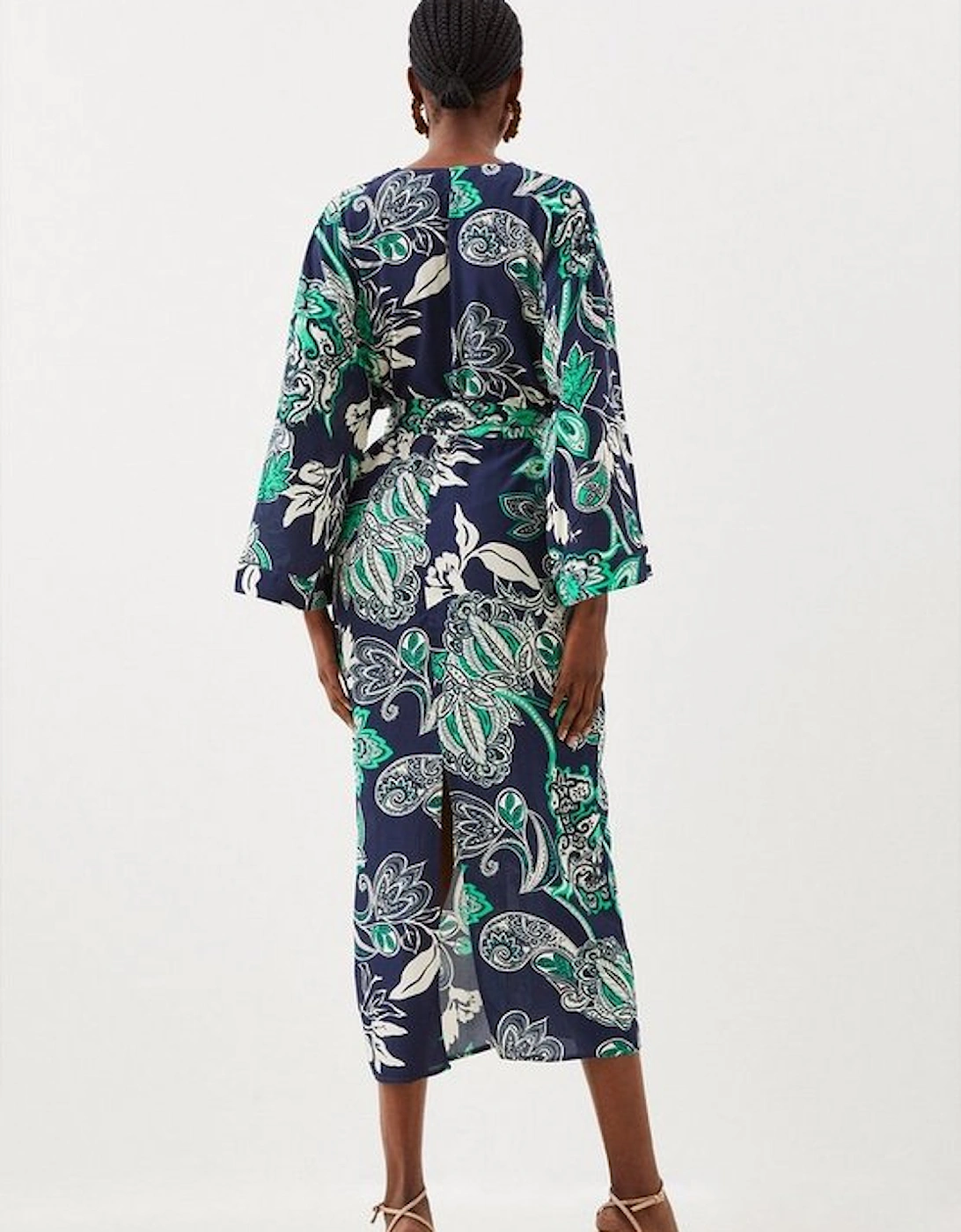 Batik Batwing Sleeve Woven Midi Dress