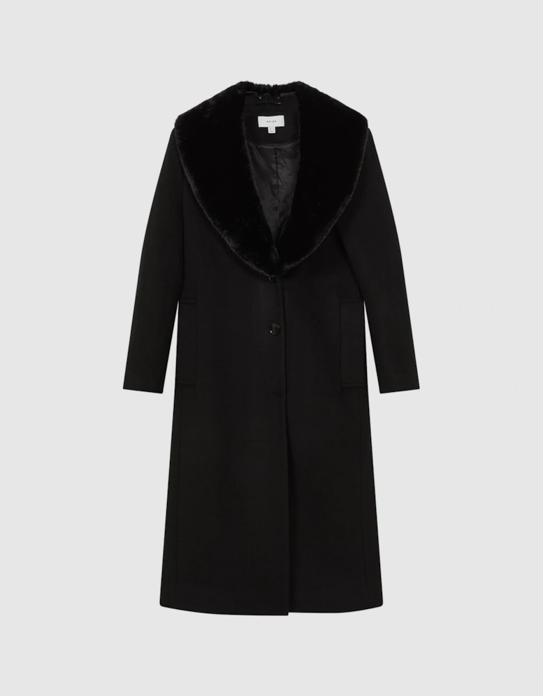 Wool Blend Removable Faux Fur Collar Coat
