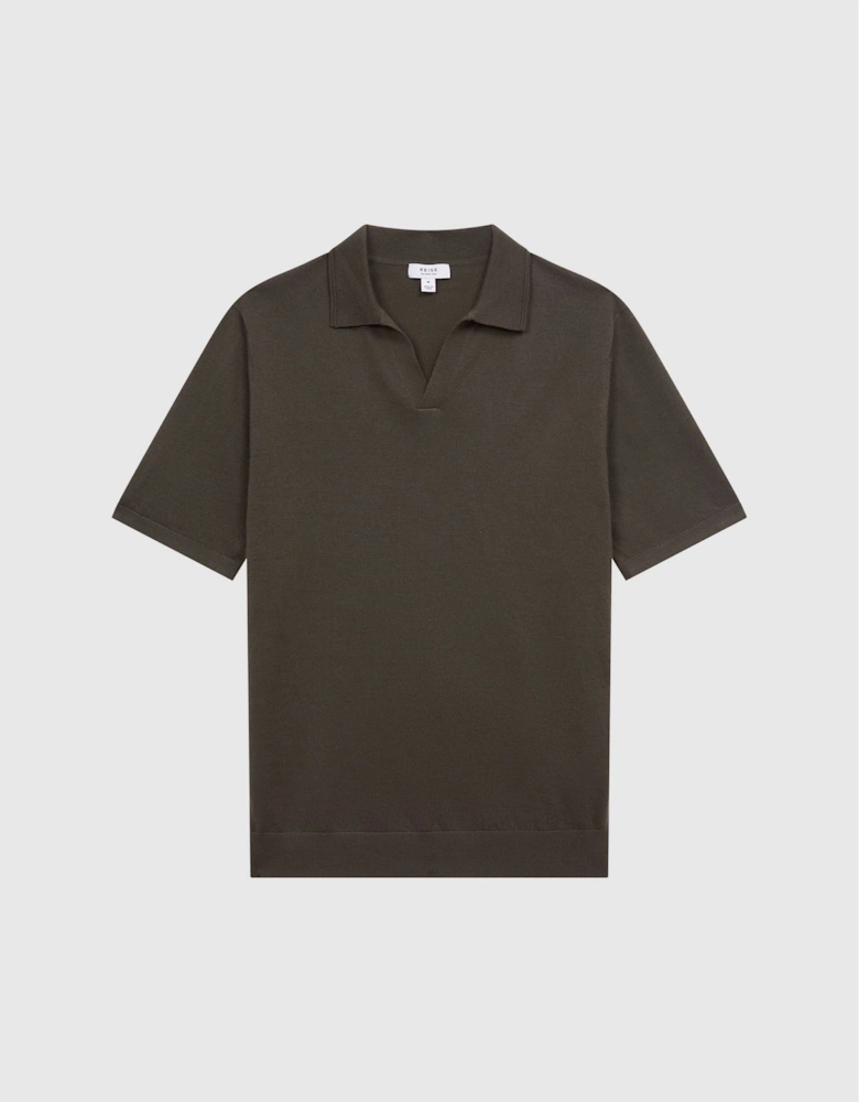 Merino Wool Open Collar Polo Shirt