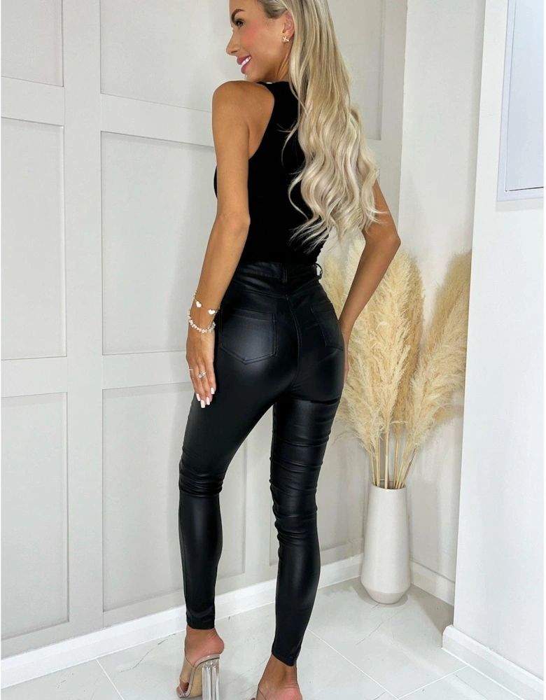 Black Faux Leather Skinny Jeans
