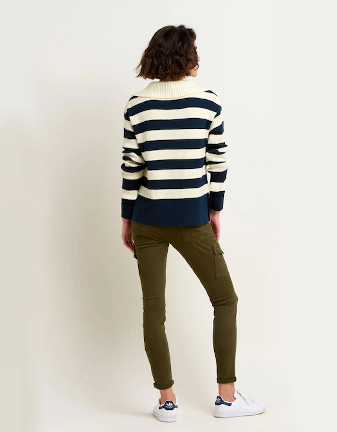 Women's Stripe Collar Zip Knit Navy