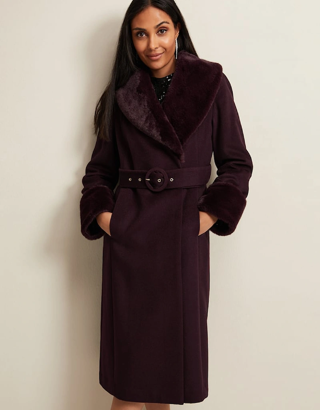 Petite Zylah Faux Fur Collar Wool Coat, 7 of 6