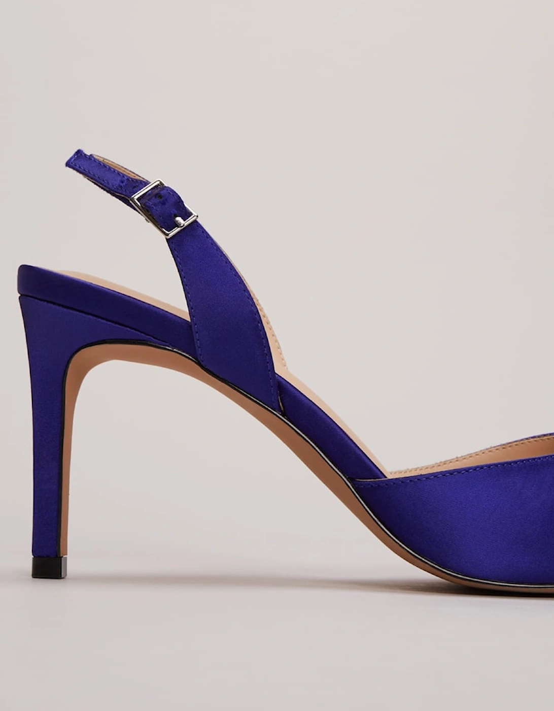 Blue Satin Embellished Slingback Heels