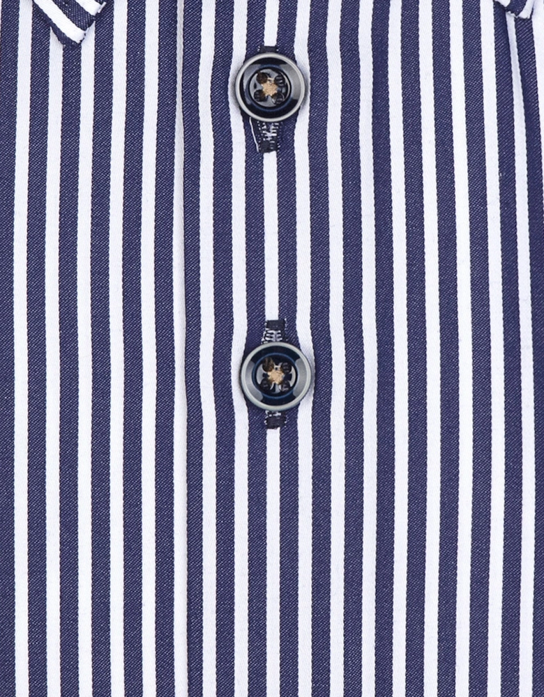 Hidden Button Down Navy Stripe Shirt