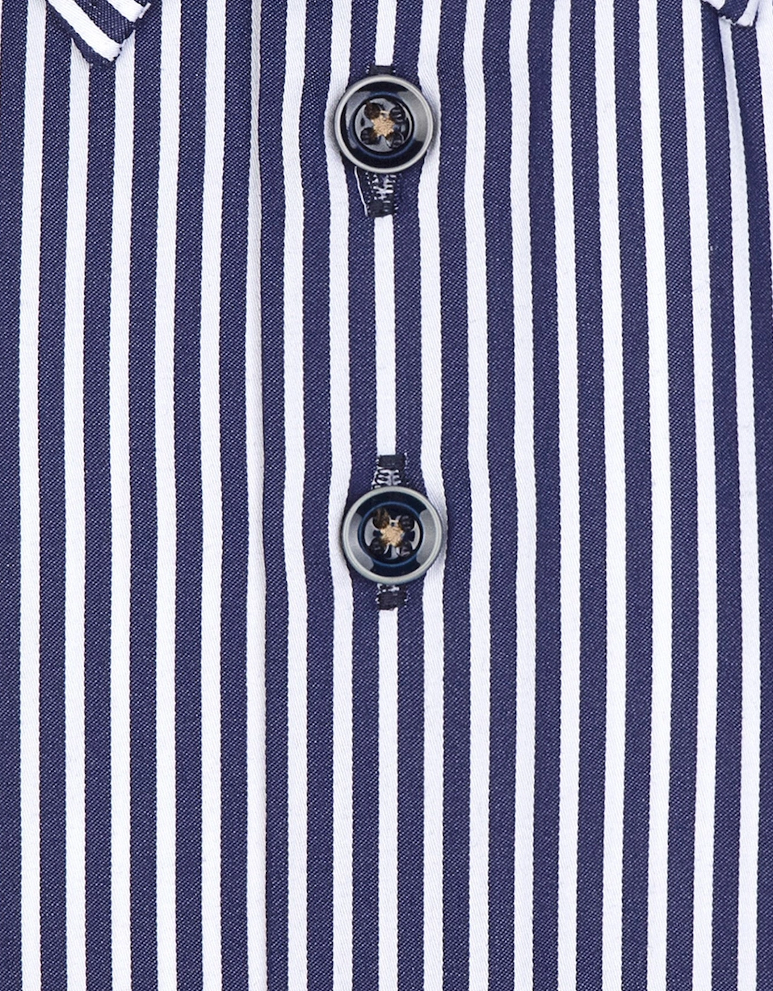 Hidden Button Down Navy Stripe Shirt