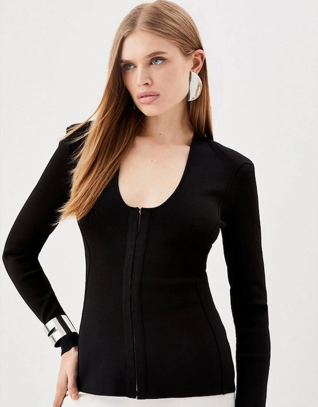 Body Contouring Plunge Neck Corset Detail Knit Top, 5 of 4