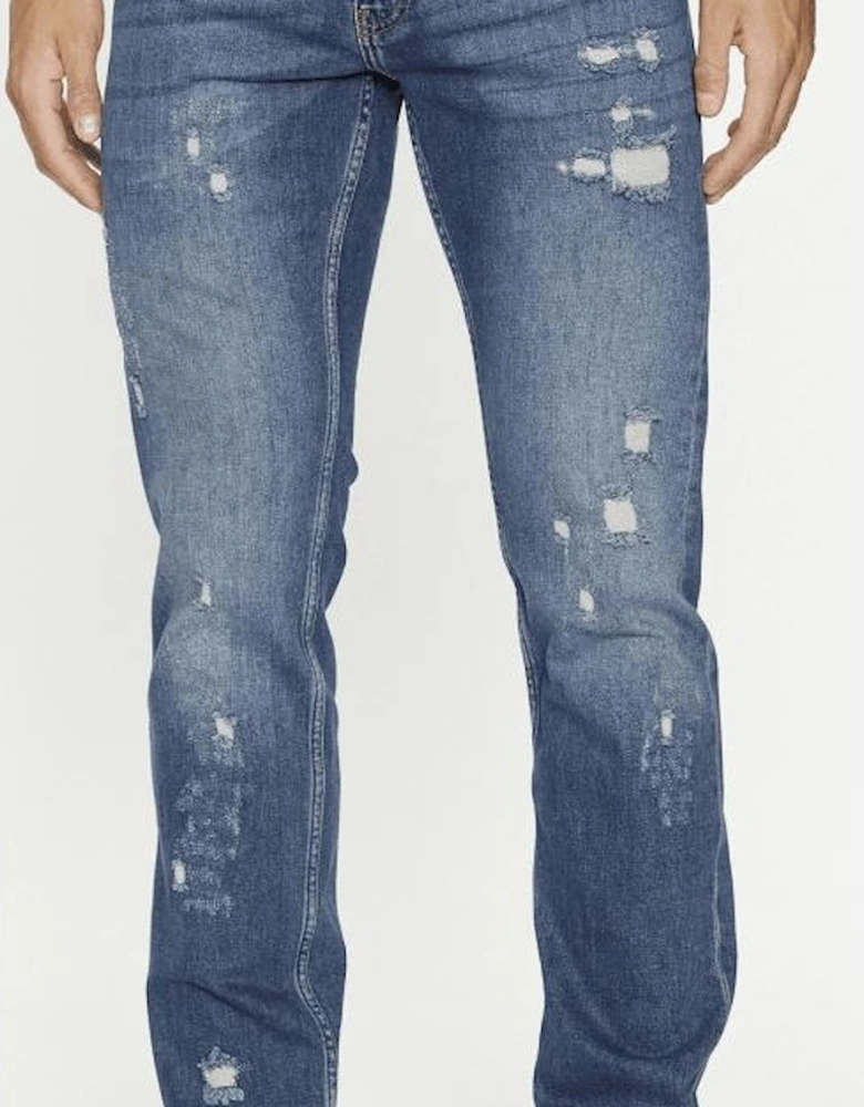 Mid Wash Distressed Slim Fit Jeans