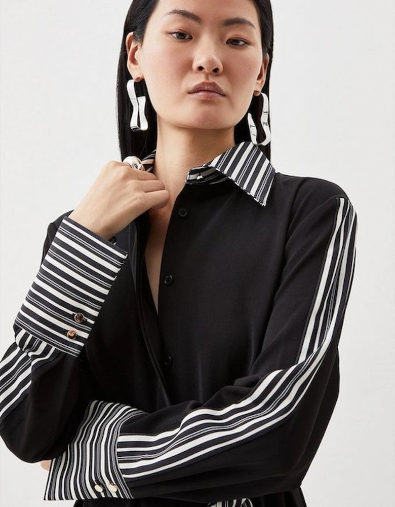 Stripe Twill Woven Belted Midi Shirt Dress