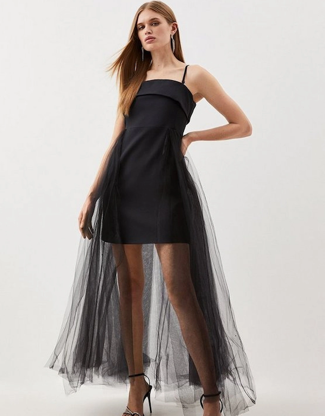 Tailored Stretch Crepe Tulle Midi Dress, 5 of 4