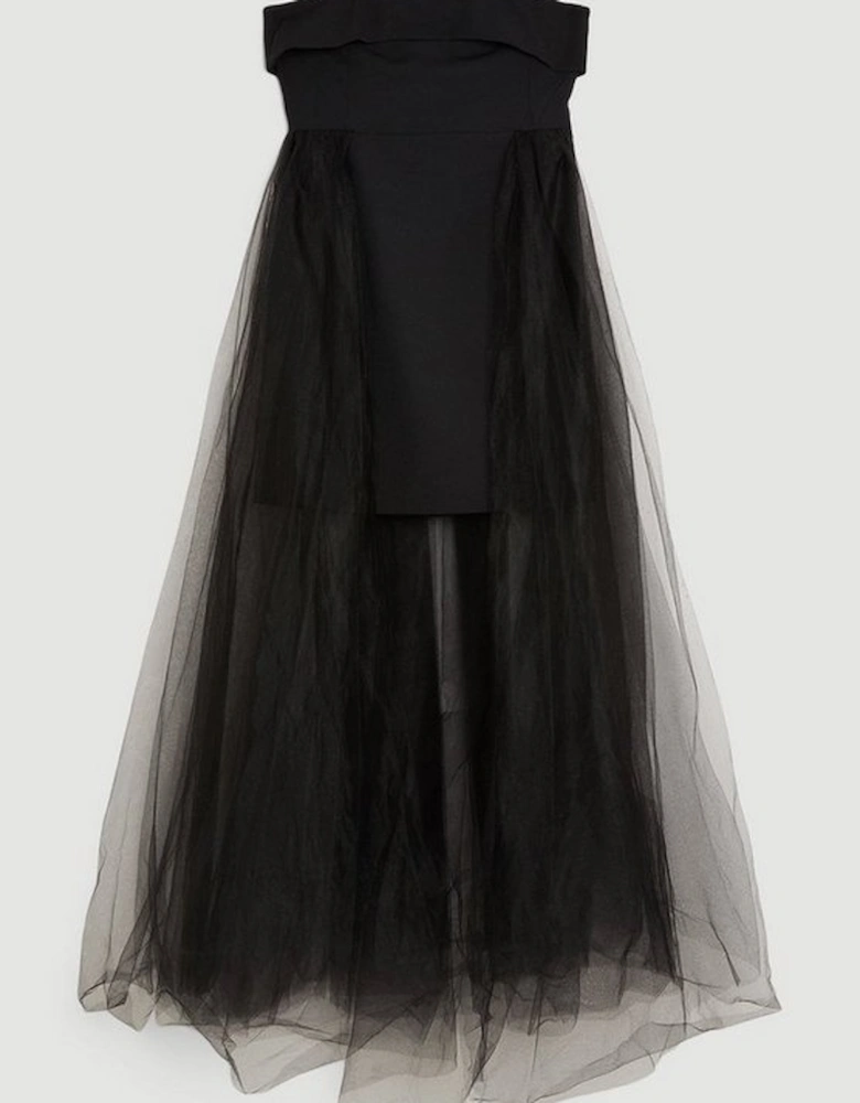 Tailored Stretch Crepe Tulle Midi Dress