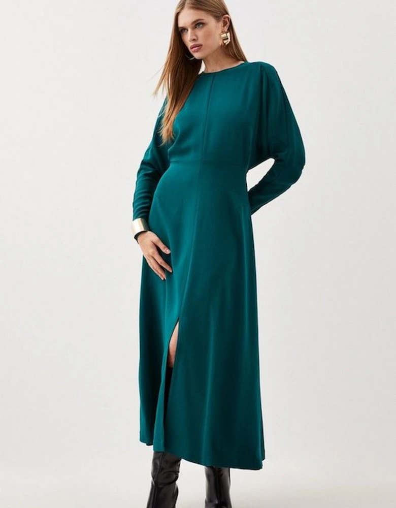 Premium Woven Viscose Crepe Long Sleeve Midi Dress