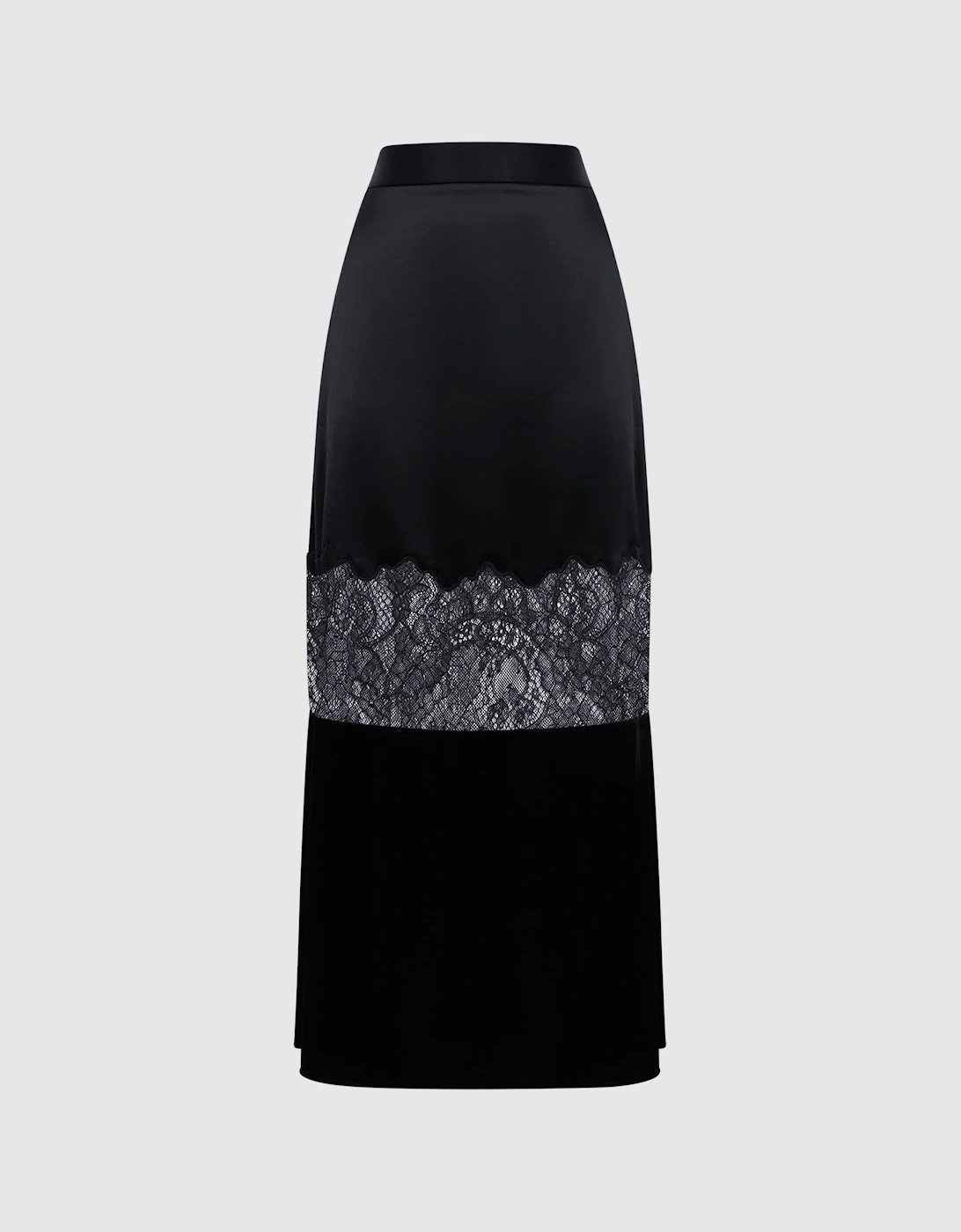 Fitted Satin-Velvet Midi Skirt, 2 of 1