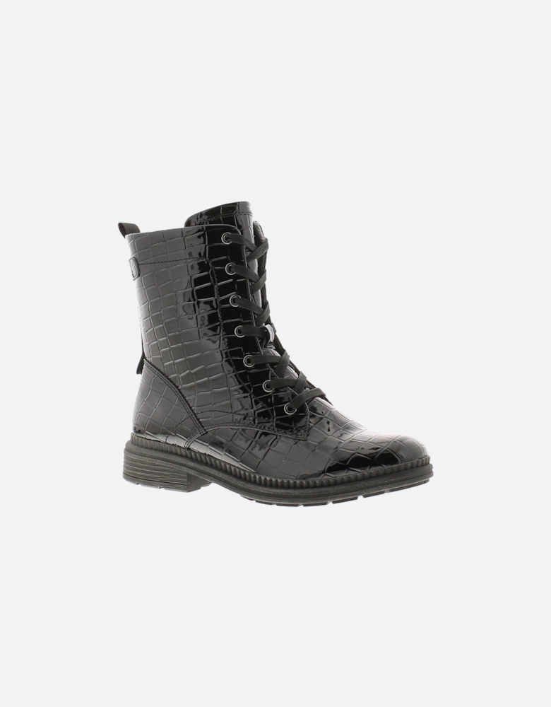 Womens Ankle Boots Patent PU Lace Up black croc UK Size