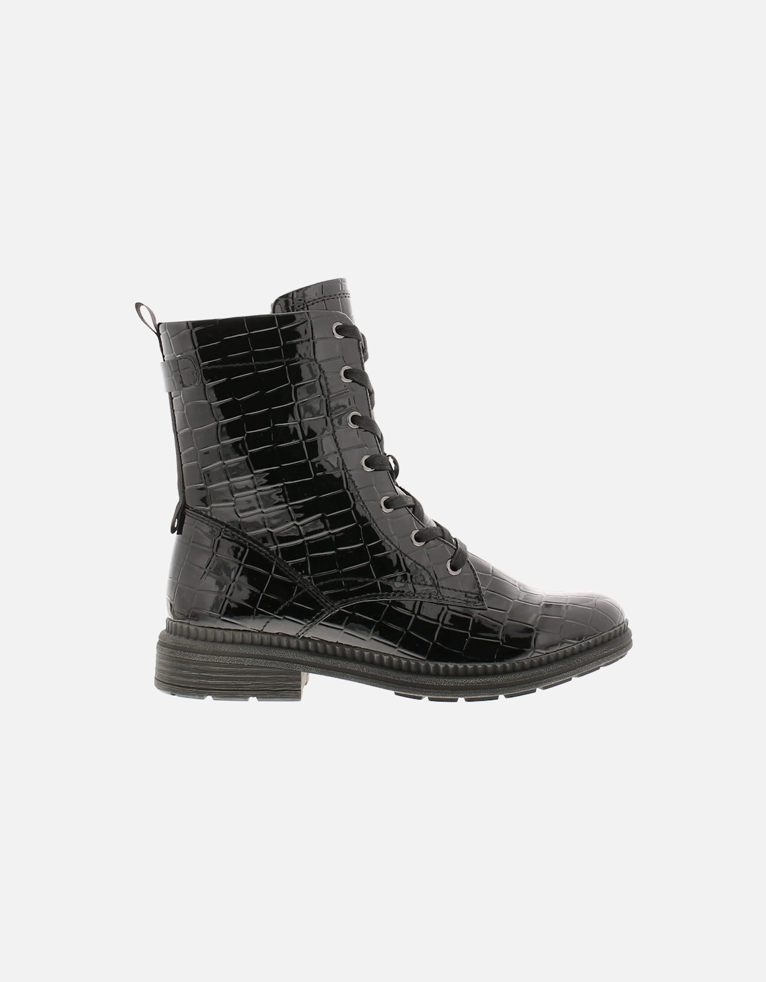 Womens Ankle Boots Patent PU Lace Up black croc UK Size