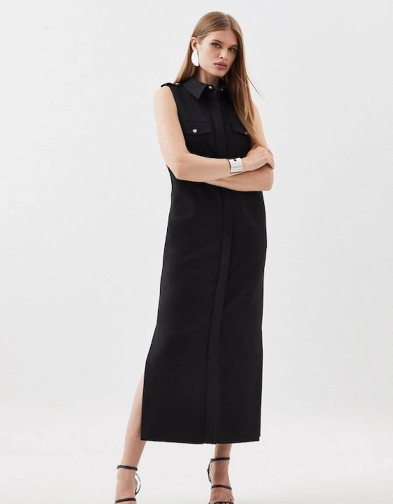 Compact Stretch Tailored Column Shirt Midi Dress