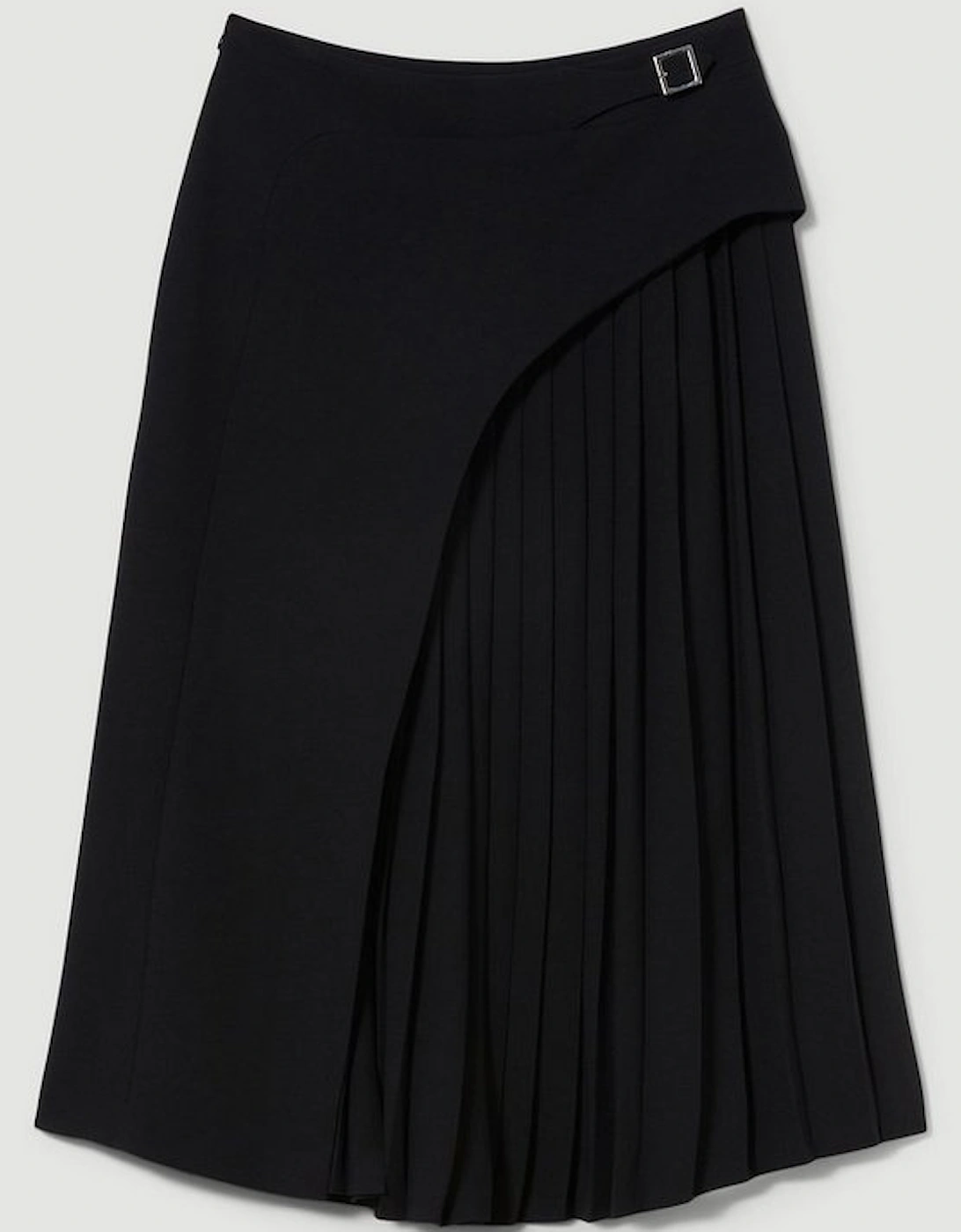 Tailored Buckle Detail Pleated Midi Skirt