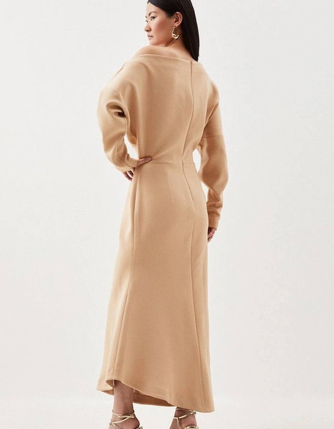 Tailored Compact Stretch Off Shoulder Long Sleeve Maxi Dress