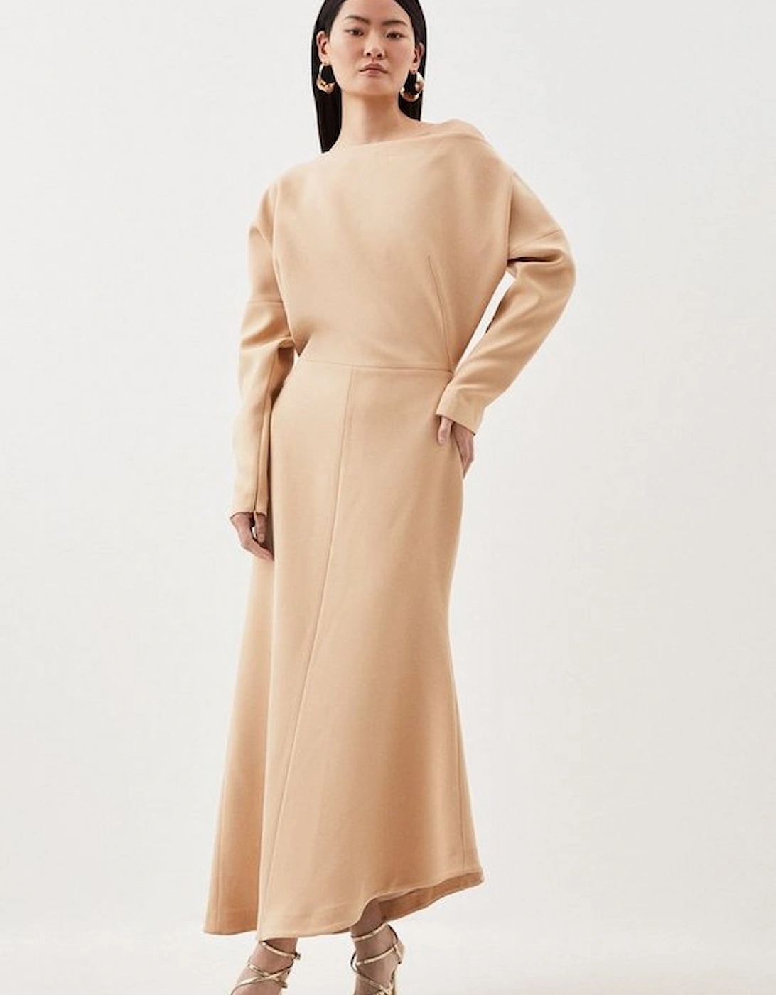 Tailored Compact Stretch Off Shoulder Long Sleeve Maxi Dress, 5 of 4