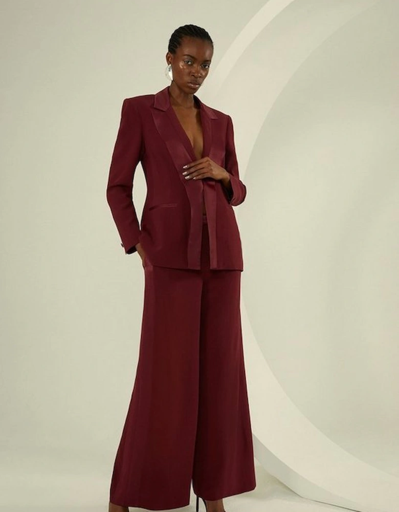 Viscose Satin Back Crepe Tailored Wide Leg Trousers