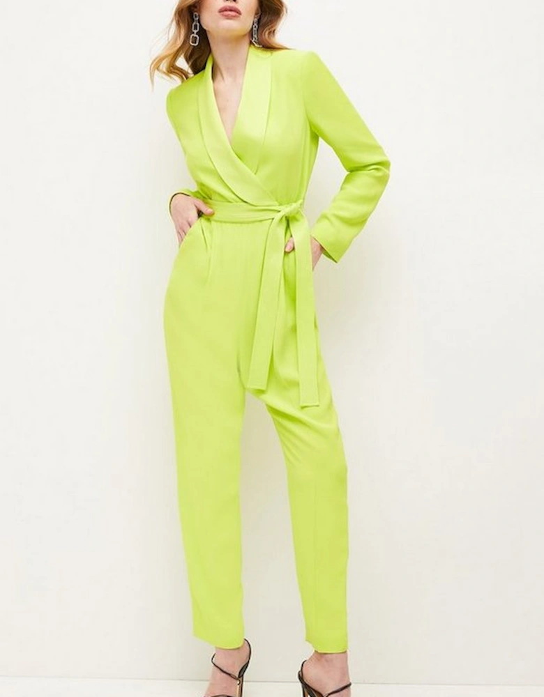 Tailored Tuxedo Belted Wrap Jumpsuit