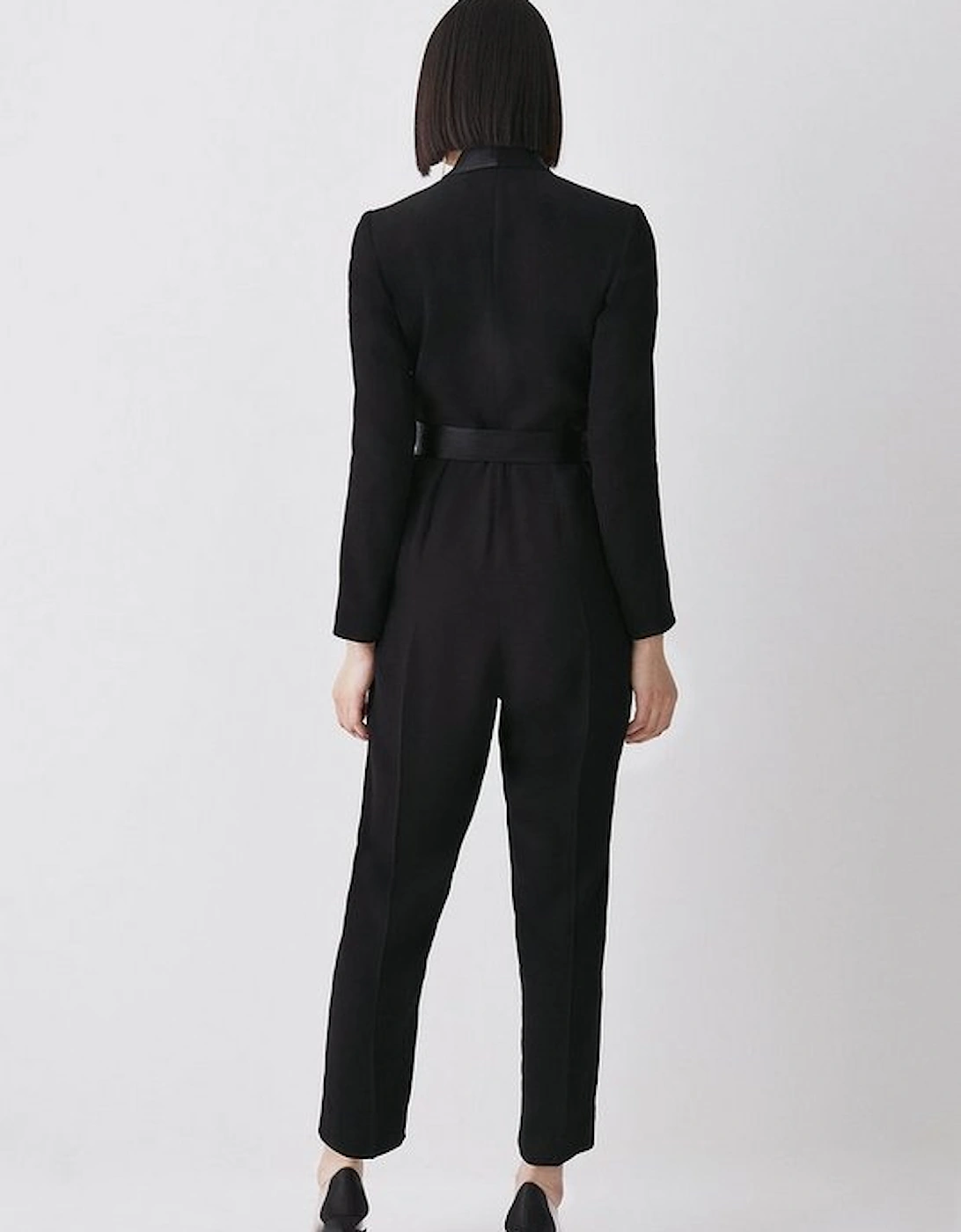 Tailored Tuxedo Belted Wrap Jumpsuit