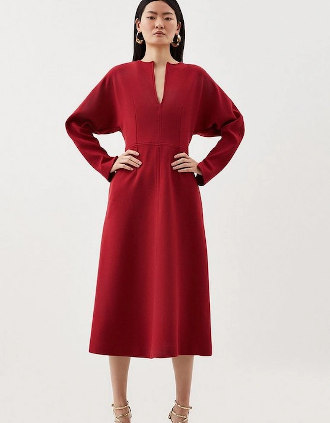 Structured Crepe Tailored Keyhole Rounded A Line Midaxi Dress, 8 of 7