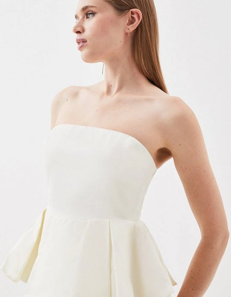 Taffeta Double Ruffle Detail Tailored Midi Dress