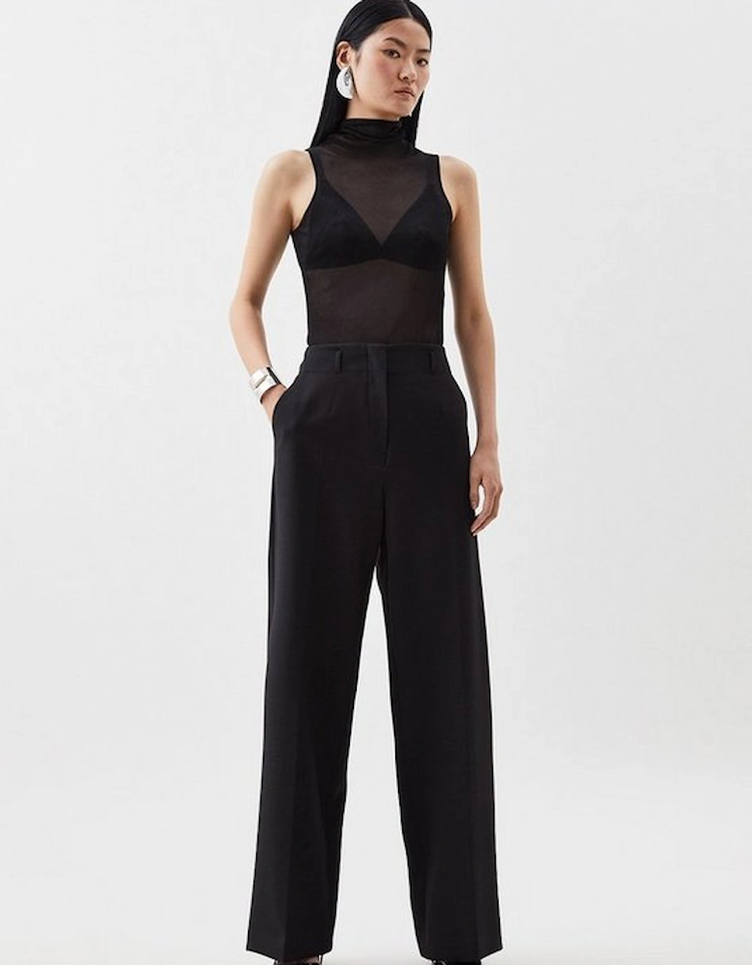 Compact Stretch Wide Leg Darted Tailored Trousers, 5 of 4